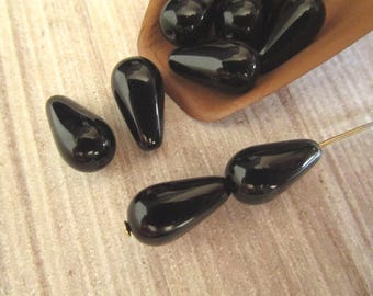 15x8mm Teardrop Jet Black Czech Glass Drop Beads 10pc