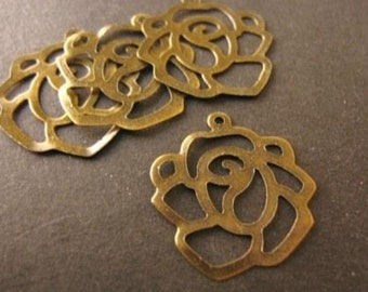 20mm Rose Flower Filigree Charms Antique Bronze Finish 30pc