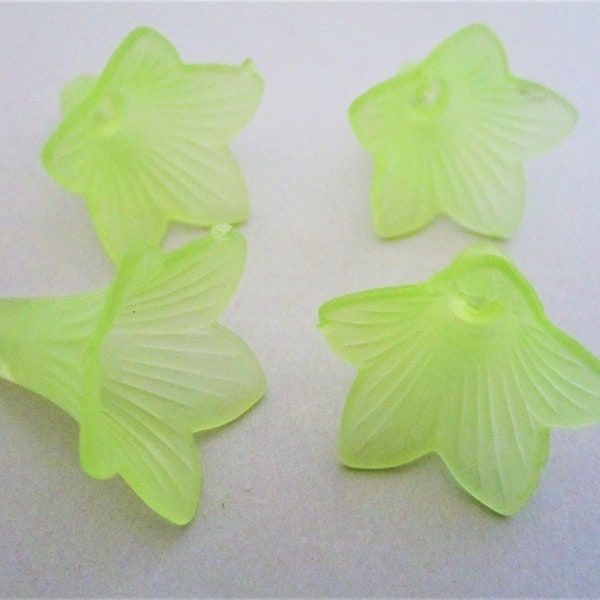 22mm Trumpet Flower Frosted Light Green Lucite Beads 15pc