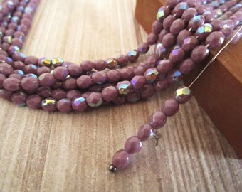 4mm Faceted Round Opaque Purple AB Czech Glass Beads 50pc
