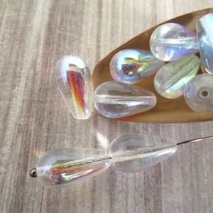 15x8mm Teardrop Transparent Clear Crystal AB Czech Glass Beads 10pc