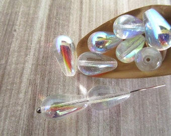 15x8mm Teardrop Transparent Clear Crystal AB Czech Glass Beads 10pc