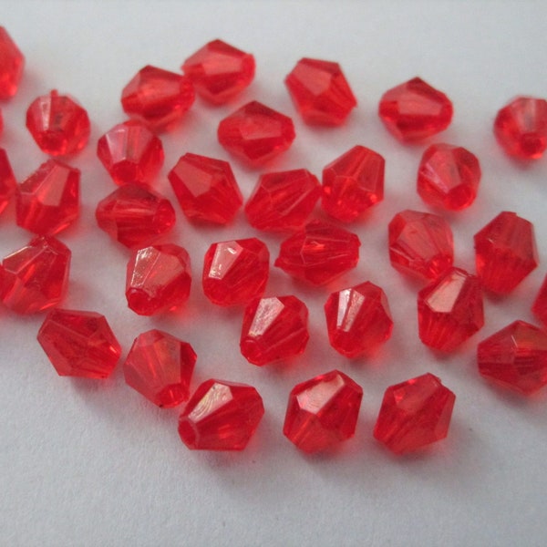 6mm Faceted Bicone Transparent Red Acrylic Beads 100pc