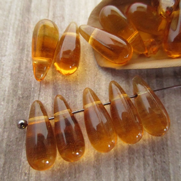 5x12mm Teardrop Topaz Brown Czech Glass Drop Beads 25pc