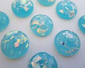 16mm Round Blue with Foil Resin Cabochon 10pc