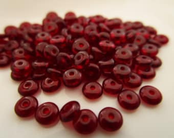 4mm Smooth Rondelle Spacer Garnet Red Czech Glass Beads 100pc