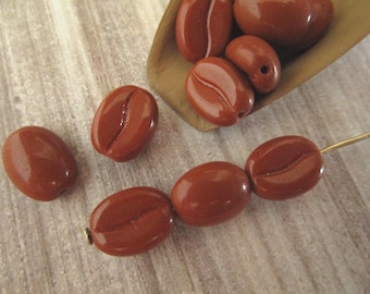 11x8mm Coffee Bean Opaque Russet Brown Czech Glass Beads 12pc