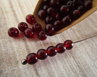 4mm Round Druk Garnet Red Czech Beads Pressed Glass 50pc