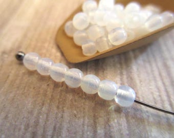 3mm Round Druk Milky White Opal Czech Beads Pressed Glass 100pc