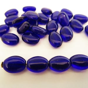 8x6mm Flat Oval Transparent Cobalt Blue Czech Glass Beads 25pc