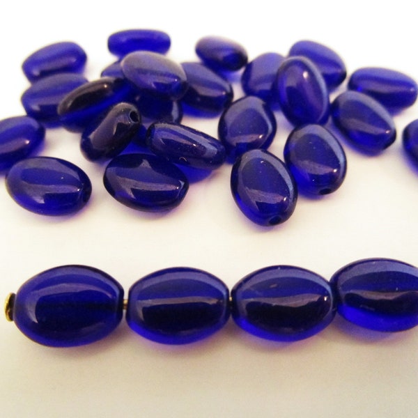 8x6mm Flat Oval Transparent Cobalt Blue Czech Glass Beads 25pc