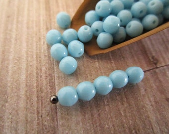 4mm Round Druk Turquoise Czech Glass Beads Opaque Blue 50pc