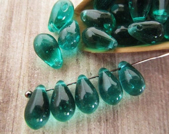 6x9mm Teardrop Teal Czech Beads Top Drilled Pressed Glass 25pc