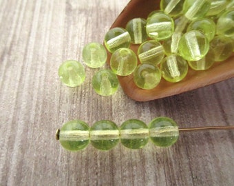 6mm Round Druk Jonquil Yellow Czech Glass Beads 30pc