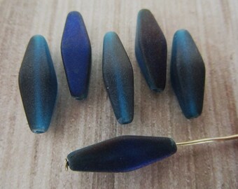 20x8mm Elongated Bicone Matte Pacific Blue Metallic Rhombus Premium Czech Glass Beads 6pc