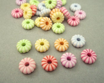 9mm Fluted Rondelle Opaque Mixture Corrugated Pumpkin Spacer Acrylic Beads 65pc