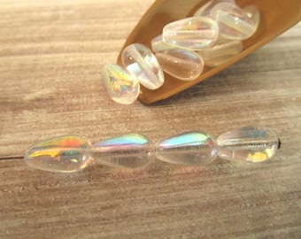 10x6mm Teardrop Crystal Clear AB Czech Drop Beads Pressed Glass 25pc
