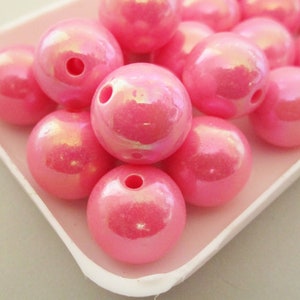 16mm Round Opaque Dark Pink AB Acrylic Beads 10pc