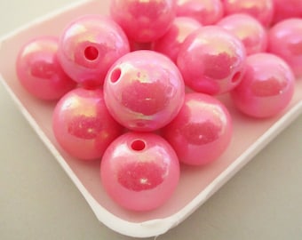 16mm Round Opaque Dark Pink AB Acrylic Beads 10pc