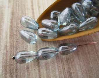 10x6mm Teardrop Lumi Blue Czech Glass Beads 25pc