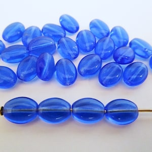 8x6mm Flat Oval Sapphire Blue Czech Glass Beads 25pc