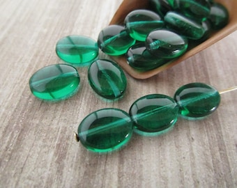 12x9mm Flat Oval Teal Czech Glass Beads 20pc