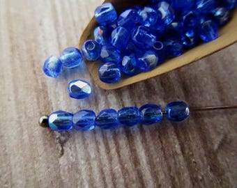 3mm Faceted Round Sapphire AB Czech Glass Beads Fire Polished 50pc