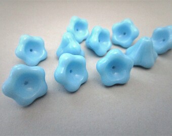 11x13mm Bell Flower Opaque Blue Turquoise Czech Glass Beads 10pc
