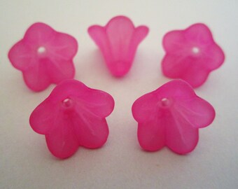 15x10mm Bell Flower Frosted Dark Pink Acrylic Plastic Beads 20pc