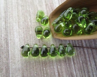 4x6mm Teardrop Olivine Green Czech Glass Drop Beads 50pc