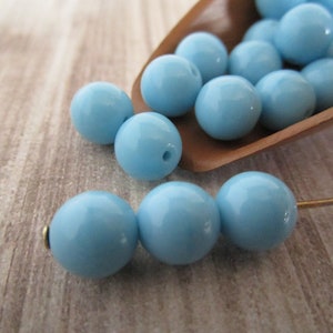8mm Round Druk Opaque Turquoise Blue Czech Beads Pressed Glass 25pc