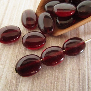 12x9mm Flat Oval Garnet Red Czech Glass Beads 20pc