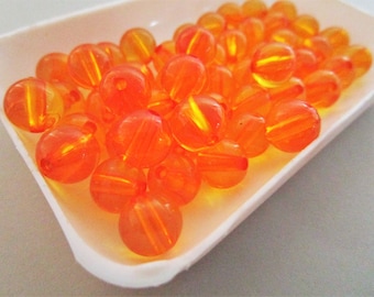 10mm Round Transparent Orange Acrylic Beads 50pc