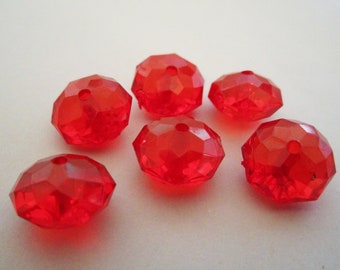 14x10mm Faceted Rondelle Transparent Red Acrylic Beads 20pc