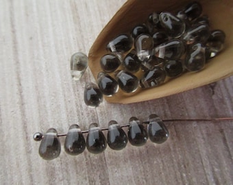 4x6mm Teardrop Black Diamond Gray Czech Glass Drop Beads 50pc