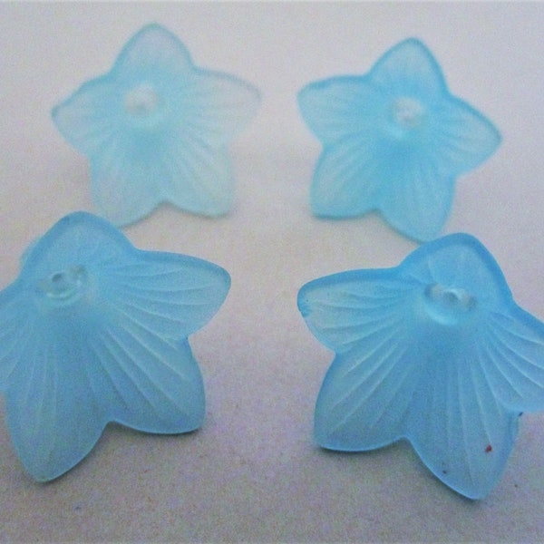 22mm Trumpet Flower Frosted Aqua Blue Lucite Beads 15pc