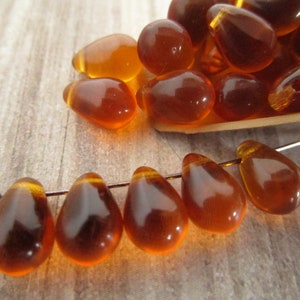 6x9mm Teardrop Topaz Brown Czech Drop Glass Beads 25pc image 4