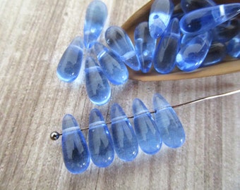 5x12mm Teardrop Light Sapphire Blue Czech Glass Beads 25pc