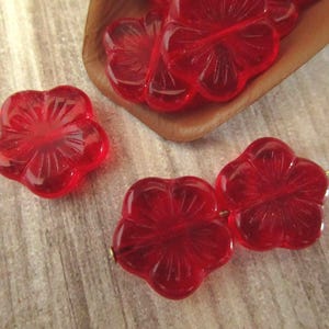 14mm Flat Flower Transparent Ruby Red Czech Glass Beads Pressed 6pc