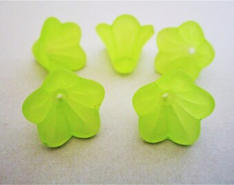 15x10mm Bell Flower Frosted Green Acrylic Beads 20pc