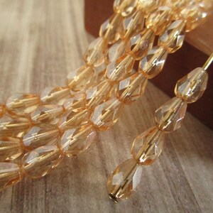 7x5mm Faceted Teardrop Transparent Crystal Luster Czech Glass Beads 25pc
