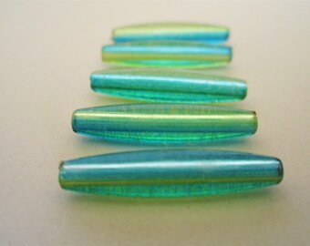 28x6mm Oval Transparent Blue Yellow Acrylic Beads 18pc