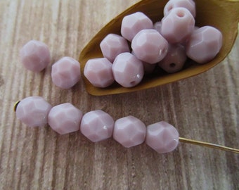 6mm Faceted Round Coral Lavender Purple Czech Glass Beads Fire Polished 25pc