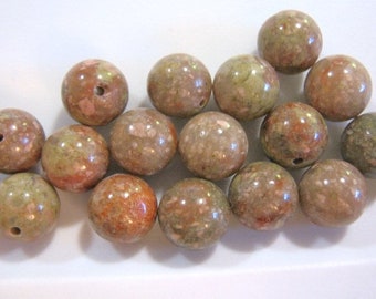 12mm Round Autumn Jasper Beads Green Salmon Gemstone 14pc