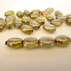8x6mm Flat Oval Lumi Green Czech Glass Beads 25pc