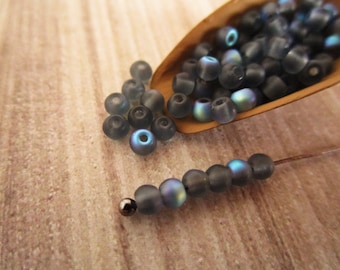 3mm Round Druk Matte Montana AB Blue Czech Glass Beads 100pc