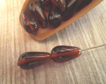 15x8mm Teardrop Madeira Topaz Brown Czech Glass Beads Drops 10pc