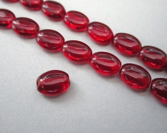 25 Garnet Red Oval Glass Beads 8mm Beads Dark Red Beads Oval Beads