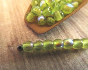 3mm Round Druk Olivine AB Green Czech Beads Pressed Glass 100pc