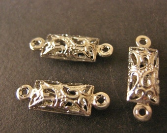 5x16mm Connector Filigree Links Pillow Silver Tone Metal 20pc